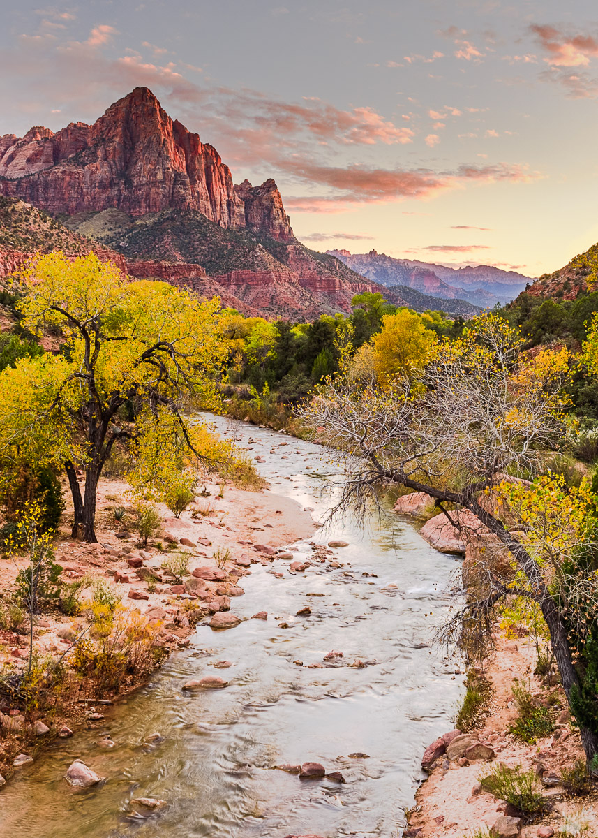 american west, vertical, sunset, fall, trees, mountains, river