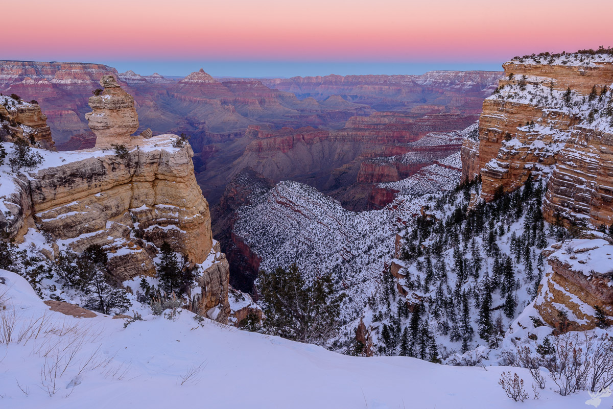 Sunset, earth shadow, snow, grand canyon, winter, canyon